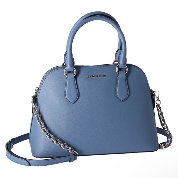 Michael Kors Veronica Medium Dome Satchel Crossbody Denim Blue Saffiano Leather - Picture 6 of 11